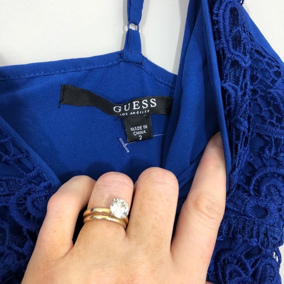 Guess Cobalt Bright Blue Peplum Lace Midi Dress - Picture 7 of 9